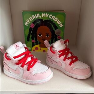 Nike Kids' Pink and White Sneakers with Red Laces
